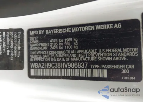 2017 BMW 230I xDrive from USA, damaged, VIN WBA2H9C38HV986837